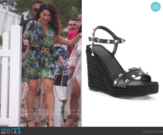 Valentino Rockstud Leather Espadrille Wedges worn by Jennifer Aydin on The Real Housewives of New Jersey