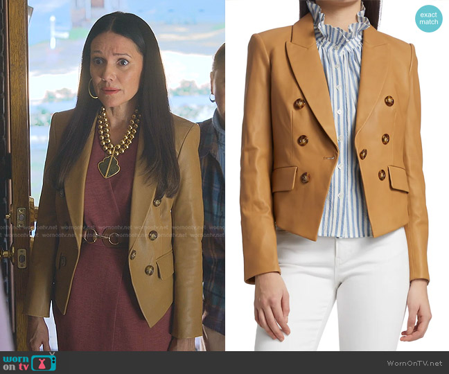 Veronica Beard Cooke Leather Dickey Jacket worn by Bianca Tavez (Priscilla Garita) on Good Trouble