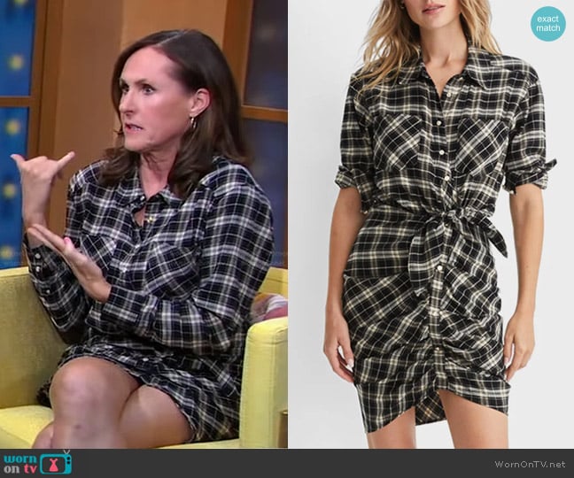 Veronica Beard Sierra Plaid Button-Front Gathered Mini Dress worn by Molly Shannon on Good Morning America