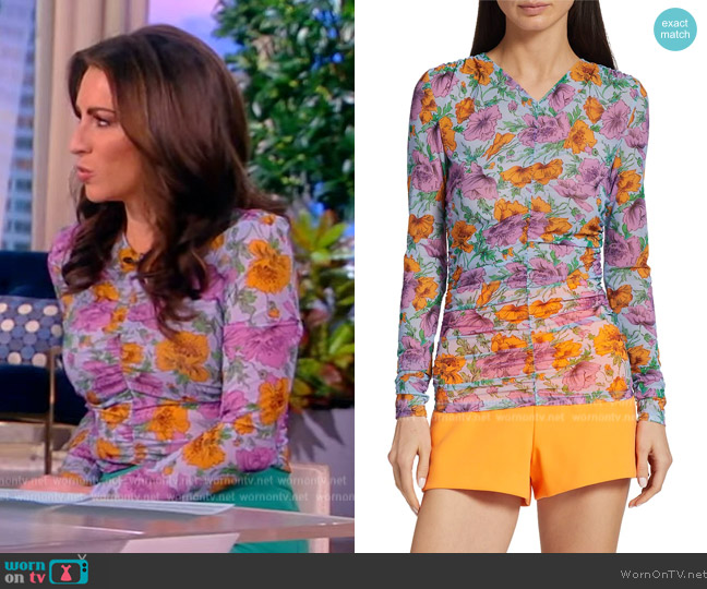 Veronica Beard Myrna Floral Ruched Top worn by Alyssa Farah Griffin on The View