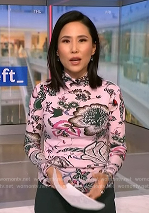 Vicky's pink floral turletneck top on NBC News Daily