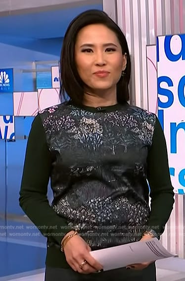 Vicky's green forest print sweater on NBC News Daily