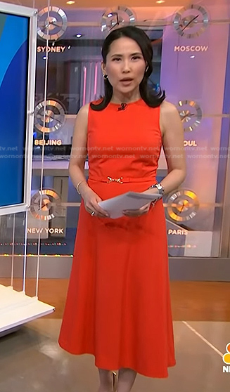 Vicky’s red belted midi ress on NBC News Daily
