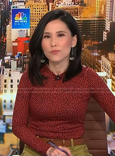 Vicky’s red printed long sleeve top on NBC News Daily