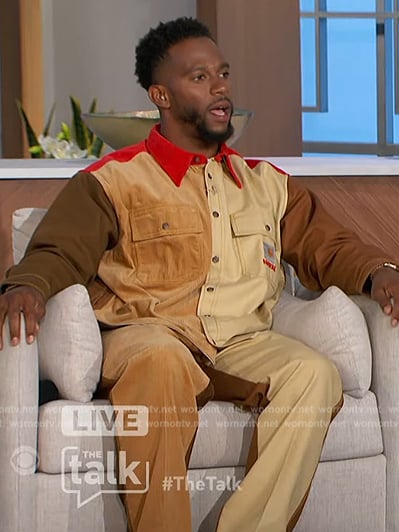 Victor Cruz's colorblock suede jacket and pants on The Talk