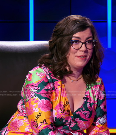 Victoria's multicolor floral wrap dress on The Chase