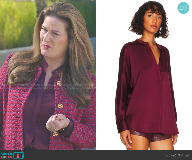 Vince Band Collar Blouse in Plum Wine worn by Katherine Hastings (Ana Gasteyer) on American Auto