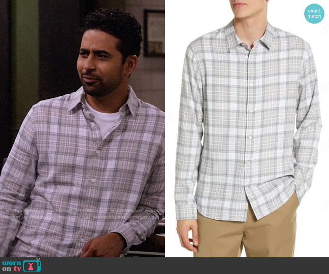 Vince Boulevard Plaid Shirt in Light Heather Grey worn by Sid (Suraj Sharma) on How I Met Your Father