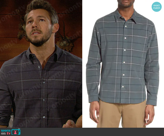 Vince Classic Fit Plaid Corduroy Button-Up Shirt worn by Liam Spencer (Scott Clifton) on The Bold and the Beautiful