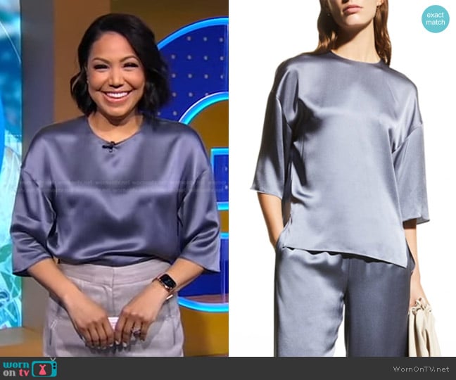 Vince Silk Short Sleeve T-Shirt worn by Stephanie Ramos on Good Morning America