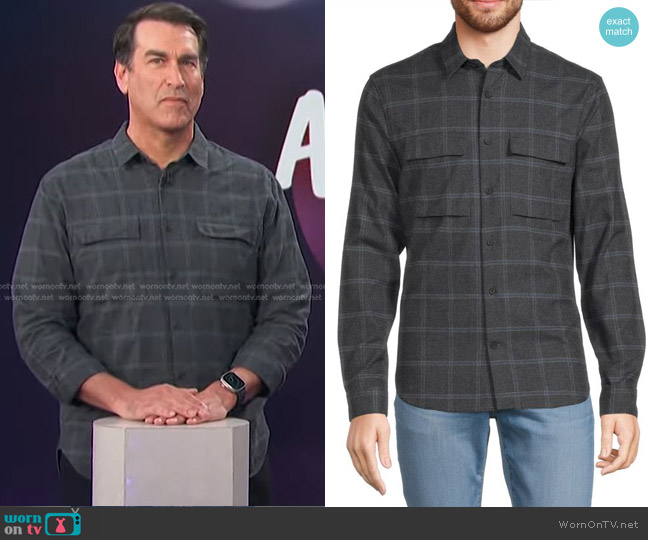 Vince Classic Fit Houndstooth Windowpane Button Down Shirt worn by Rob Riggle on Access Hollywood