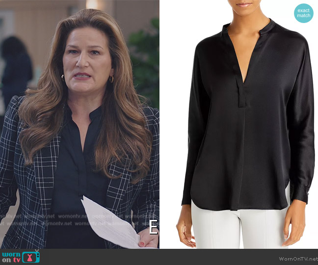 Vince Silk Banded Collar Blouse worn by Katherine Hastings (Ana Gasteyer) on American Auto