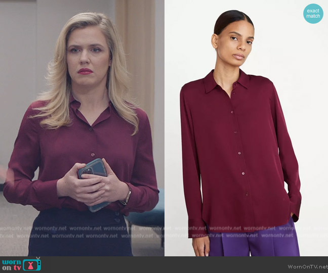 Vince Stretch Silk Slim-Fitted Blouse worn by Sadie Ryan (Harriet Dyer) on American Auto