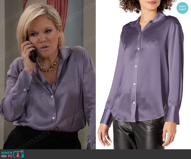 Vince Stand Collar Shirt in Aurora worn by Ava Jerome (Maura West) on General Hospital