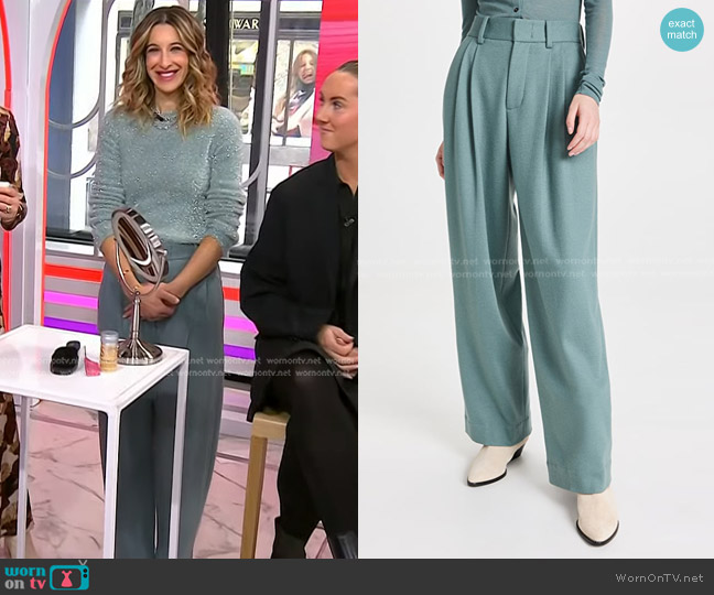 Vince Cozy Wool Blend Trousers in Aegean worn by  Andrea Lavinthal on Today