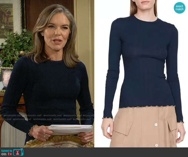 Vince Merrow Lettuce Edge Top in Coastal worn by Diane Jenkins (Susan Walters) on The Young and the Restless