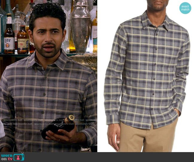 Vince Willow Shirt in Med H Grey worn by Sid (Suraj Sharma) on How I Met Your Father