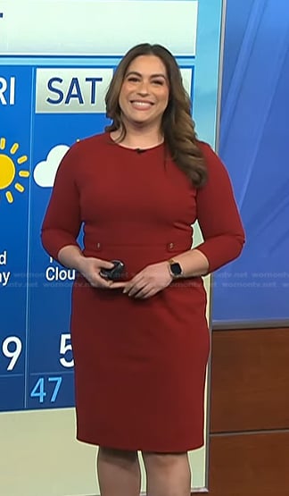 Violeta Yas's red quarter sleeve dress on NBC News Daily