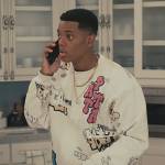 Will’s white graffiti print sweatshirt and shorts on Bel-Air