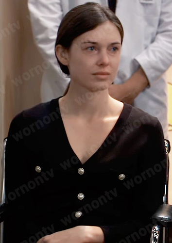 Willow's black cardigan with pearl buttons on General Hospital