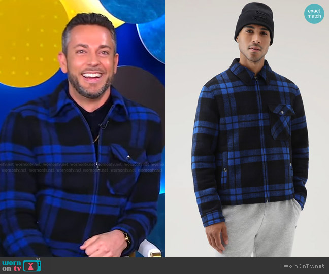 Woorich Wool Blend Zip-front Timber Plaid Flannel Overshirt worn by Zachary Levi on Good Morning America