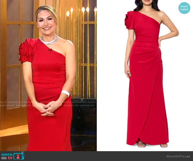 Xscape Rosette Detail One-Shoulder Gown worn by Lori Bergamotto on Good Morning America