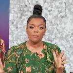 Yvette Nicole Brown’s green floral top on Access Hollywood