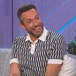 Zachary Levi’s bolt print polo on The Kelly Clarkson Show