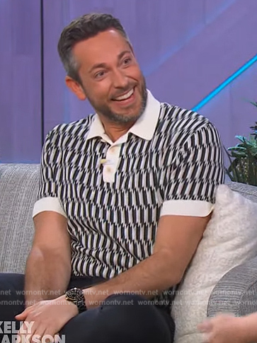 Zachary Levi’s bolt print polo on The Kelly Clarkson Show