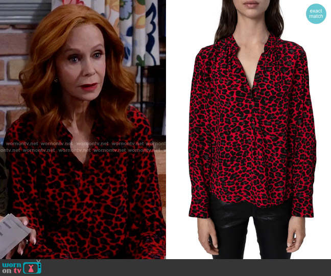 Zadig & Voltaire Tink Top in Rouge worn by Sheila (Swoosie Kurtz) on Call Me Kat