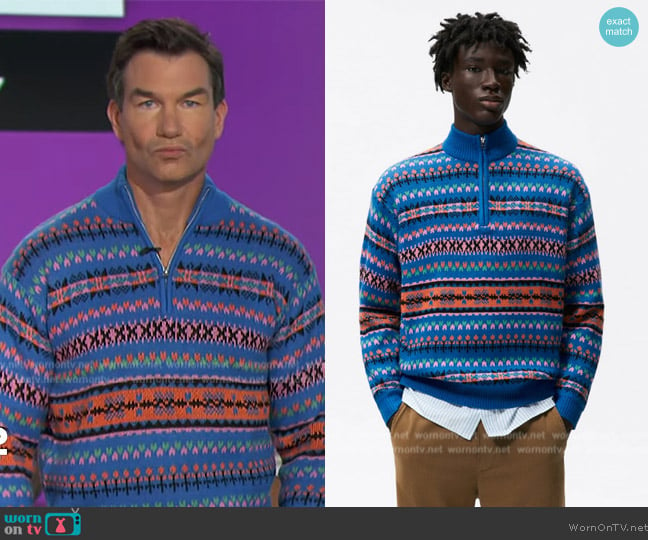 Zara Jacquard Zip Sweater worn by Jerry O'Connell on The Talk