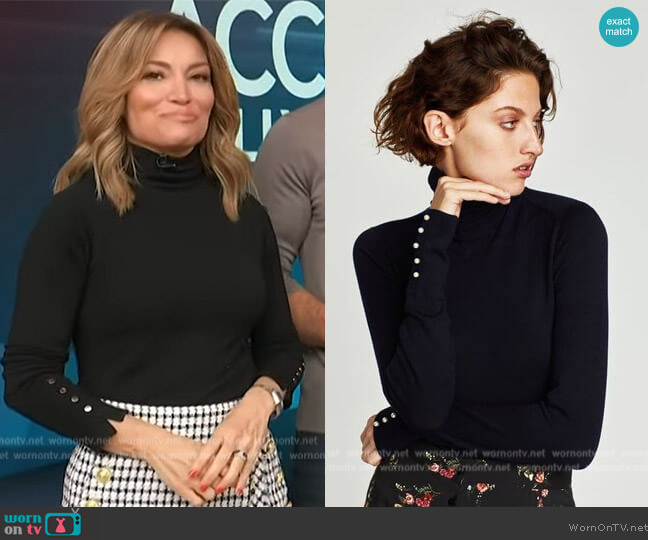 Zara Turtleneck Sweater with Pearl Buttons worn by Kit Hoover on Access Hollywood