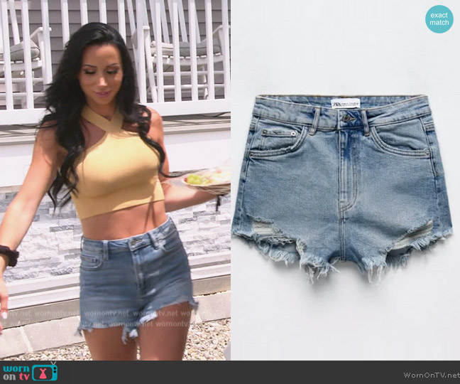 Zara High Rise Denim Shorts worn by  on The Real Housewives of New Jersey