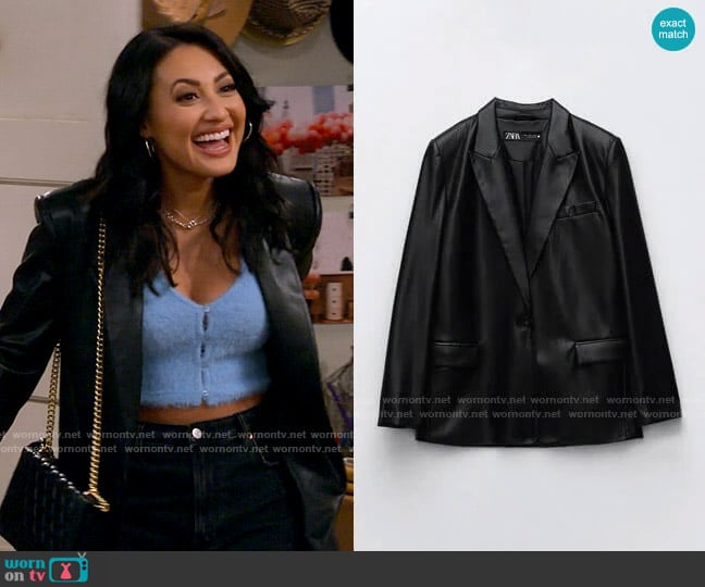 Zara Straight Cut Faux Leather Blazer worn by Valentina (Francia Raisa) on How I Met Your Father