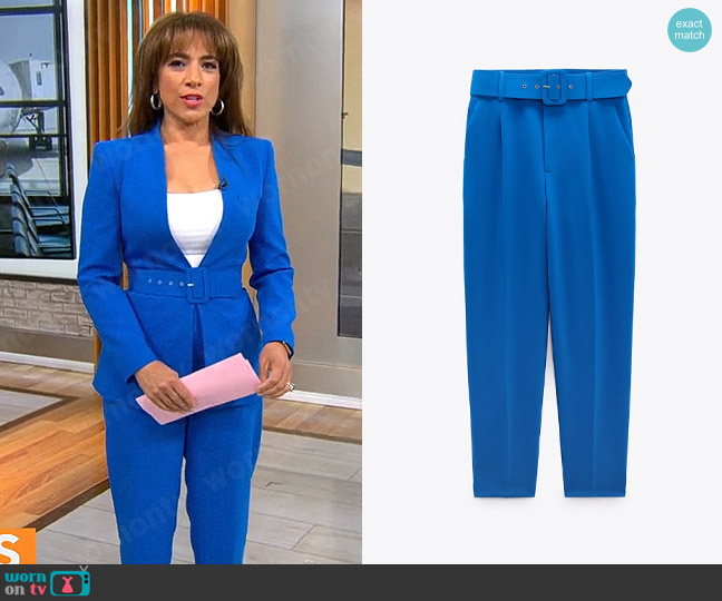 Zara Pants with Fabric Covered Belt worn by Michelle Miller on CBS Mornings