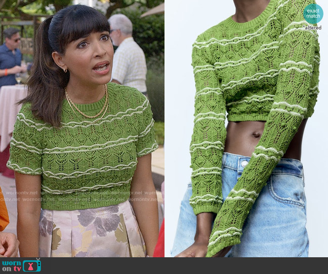 Zara Textured Cropped Sweater worn by Sam (Hannah Simone) on Not Dead Yet