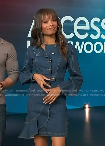 Zuri's denim button front dress on Access Hollywood