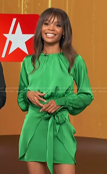 Zuri’s green tie waist mini dress on Access Hollywood
