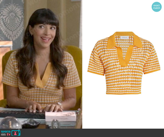 Derek Lam 10 Crosby Merlin Knit Polo Top worn by Sam (Hannah Simone) on Not Dead Yet