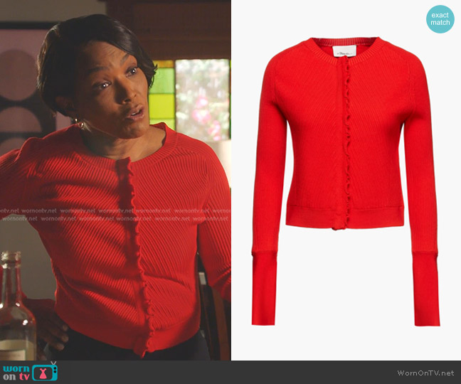 WornOnTV: Athena’s red ribbed ruffle-trim cardigan on 9-1-1 | Angela ...