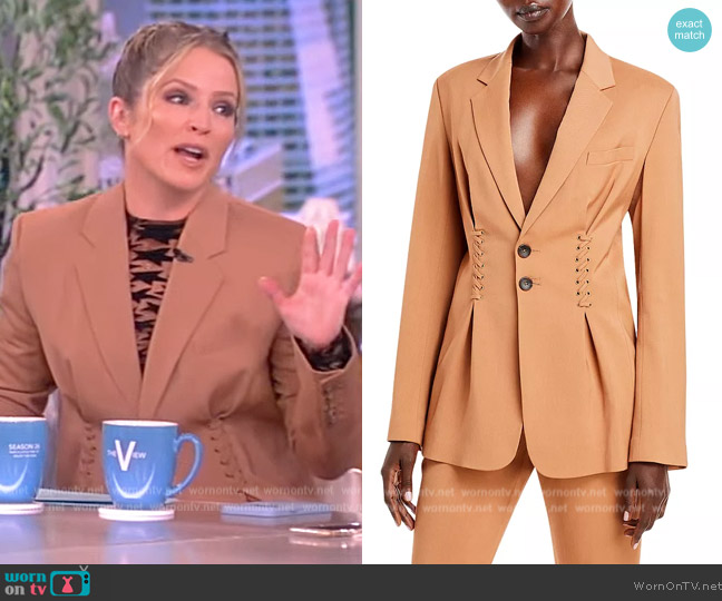 WornOnTV: Sara’s beige lace-up blazer and mesh top on The View | Sara ...