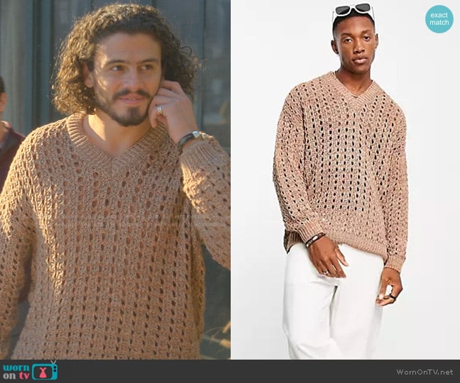 Asos Knit Pointelle Sweater in beige worn by Gael (Tommy Martinez) on Good Trouble