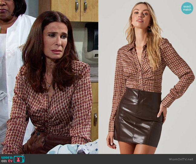 ASTR The Label Ruched Button Up Top worn by Hope Williams (Kristian Alfonso) on Days of our Lives