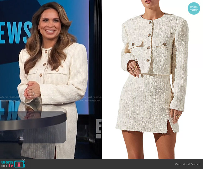 WornOnTV: Carolina Bermudez’s white boucle jacket and mini skirt on E ...