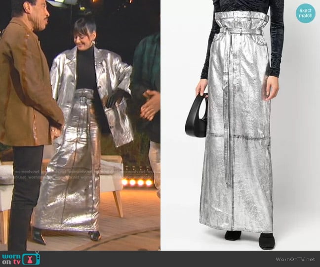 Acne Studios Metallic Paperbag-Waist Maxi Skirt worn by Katy Perry on American Idol