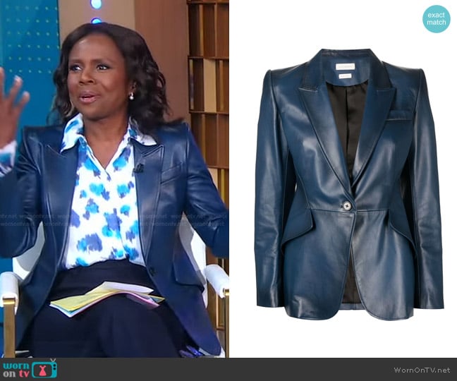 Alexander McQueen Fitted Leather Blazer worn by Deborah Roberts on Good Morning America