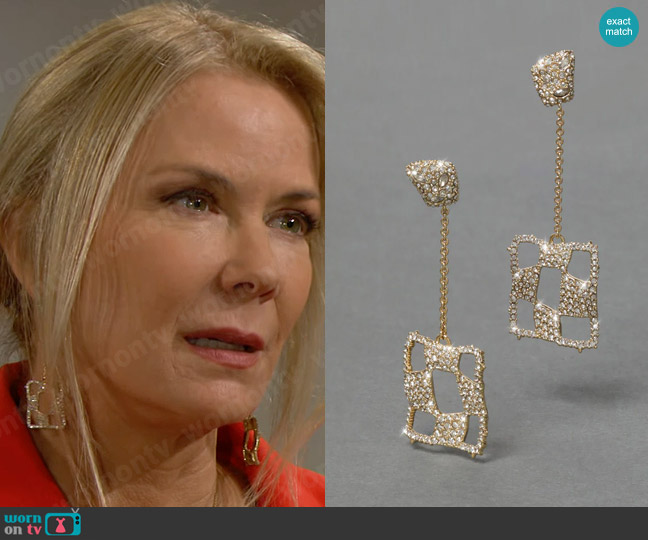 Alexis Bittar Pave Checkerboard Chain Drop Post Earring worn by Brooke Logan (Katherine Kelly Lang) on The Bold and the Beautiful