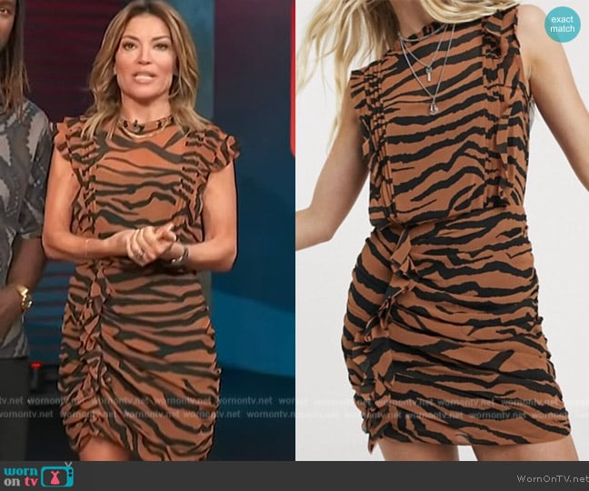 All Saints Tiger Stripe Mini Dress worn by Kit Hoover on Access Hollywood