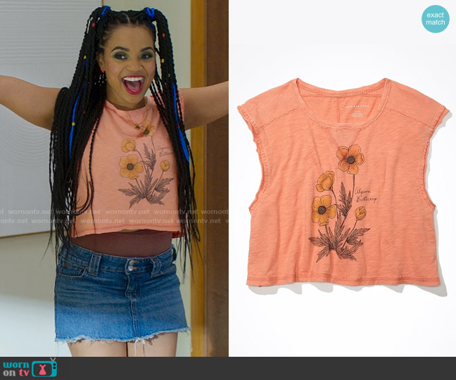 American Eagle Graphic Muscle Tank Top worn by Peaches (Kyla Pratt) on Fantasy Island