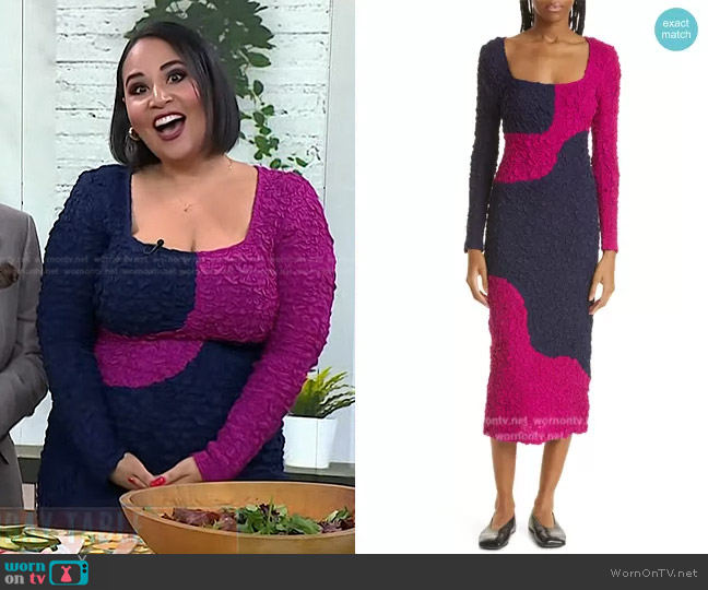 Mara Hoffman Amy Texture Long Sleeve Midi Dress worn by Alejandra Ramos on Today